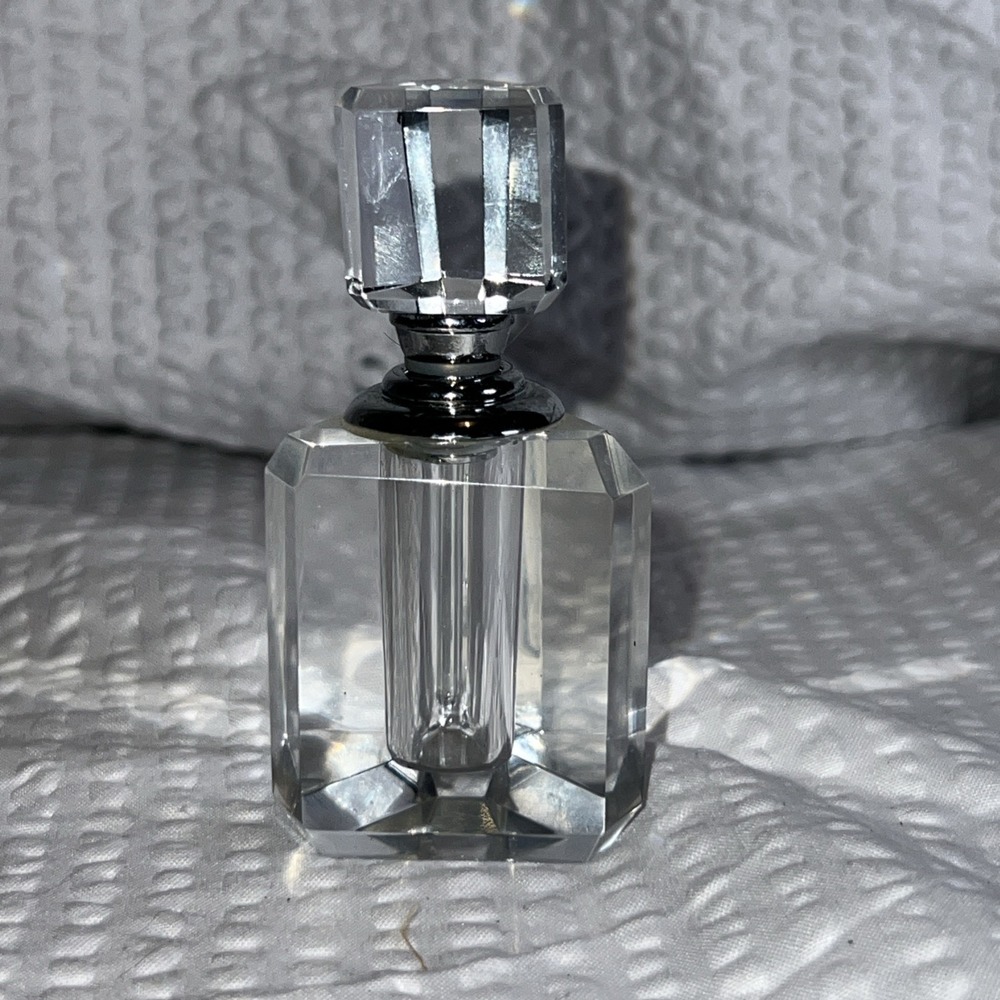 Oleg Cassini Crystal Perfume Bottle Glass Dauber Geometric‎ Shape Signed